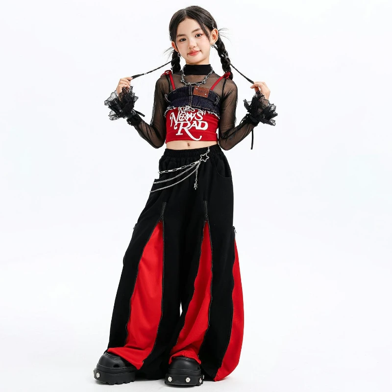 Mädchen Hip Hop Street Dance Outfit Cool Jazz Bühnenkostüm K-Pop Performance Kleidung Gruppe Crop Top Baggy Hosen Street Dance Set