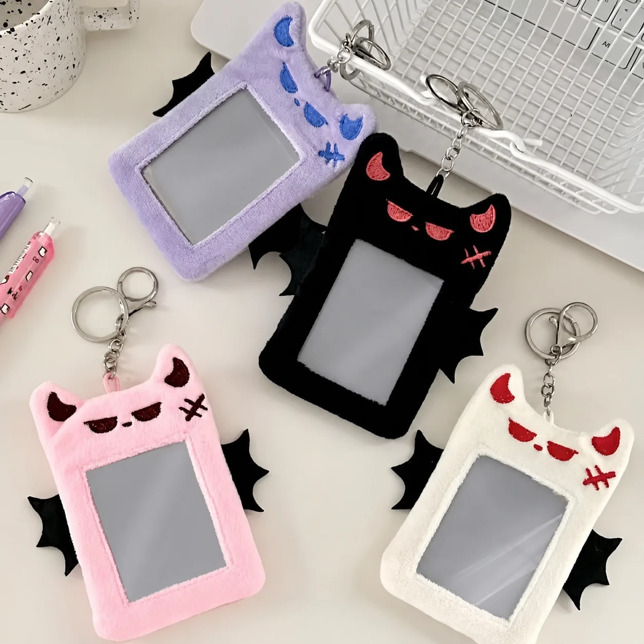 Plush Key Chain Sweet Grumpy Bat Keychain Bag Decoration Keychain Fluffy Plush Card Holder Keychain For Daily Bag Decoration