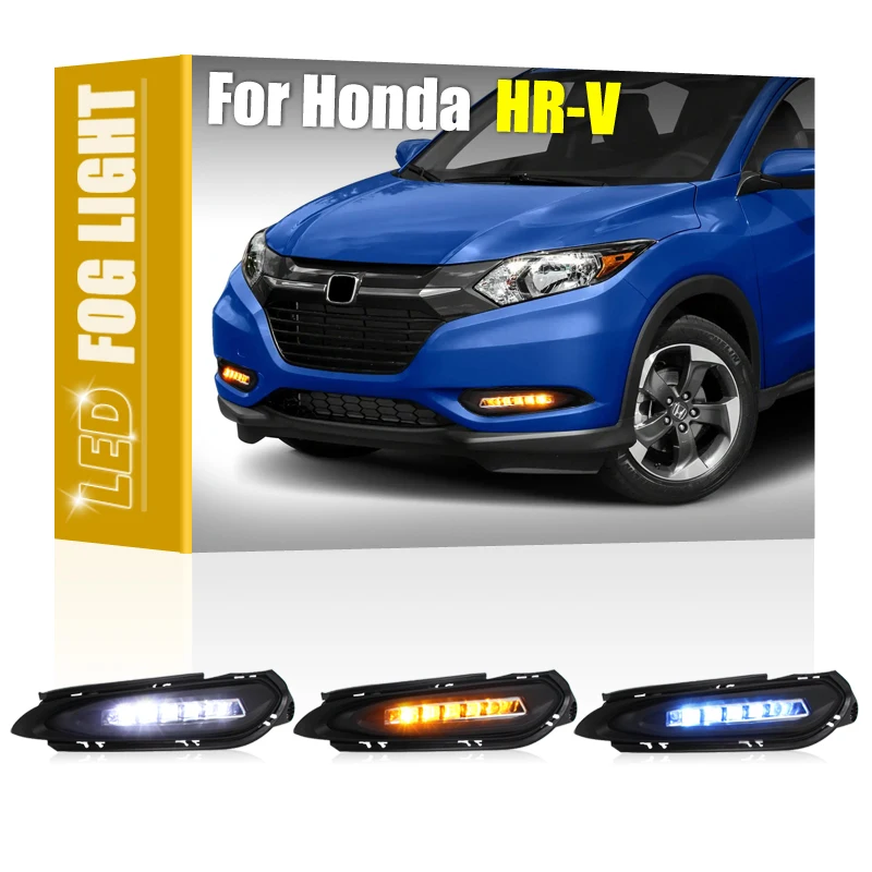 

2Pcs Front LED Fog Lamp Assembly White DRL Amber Turn Signal Blue Night Driving Light For Honda HRV HR-V 2014 2015 2016 2017