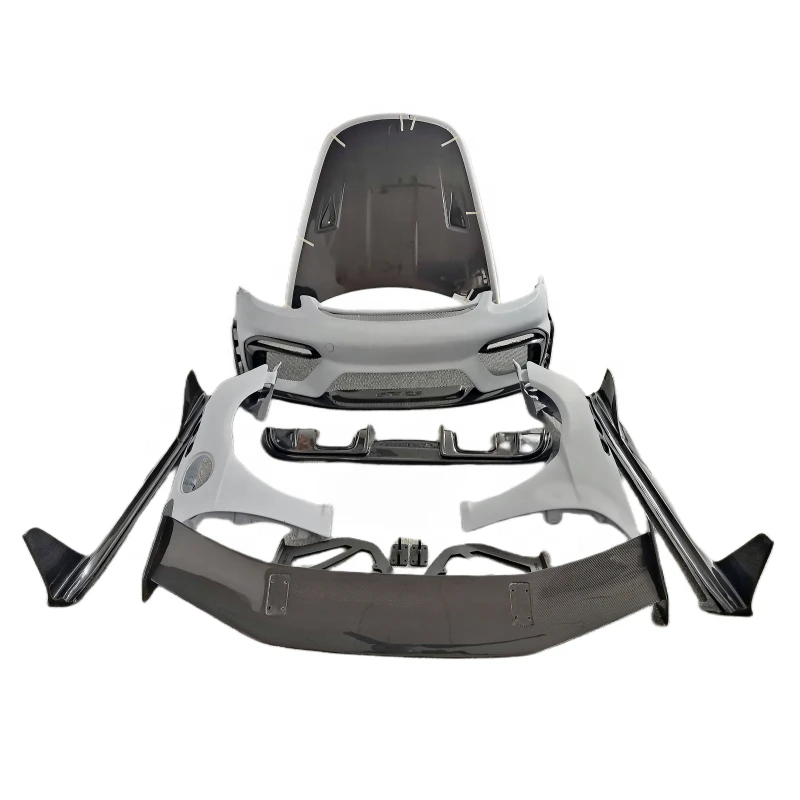 GT4RS Style Half Carbon Fiber Body Kit Front Bumper Side Skirt Diffuser Hood Fender Air Vent Exhaust Accessories For 718 Cayman