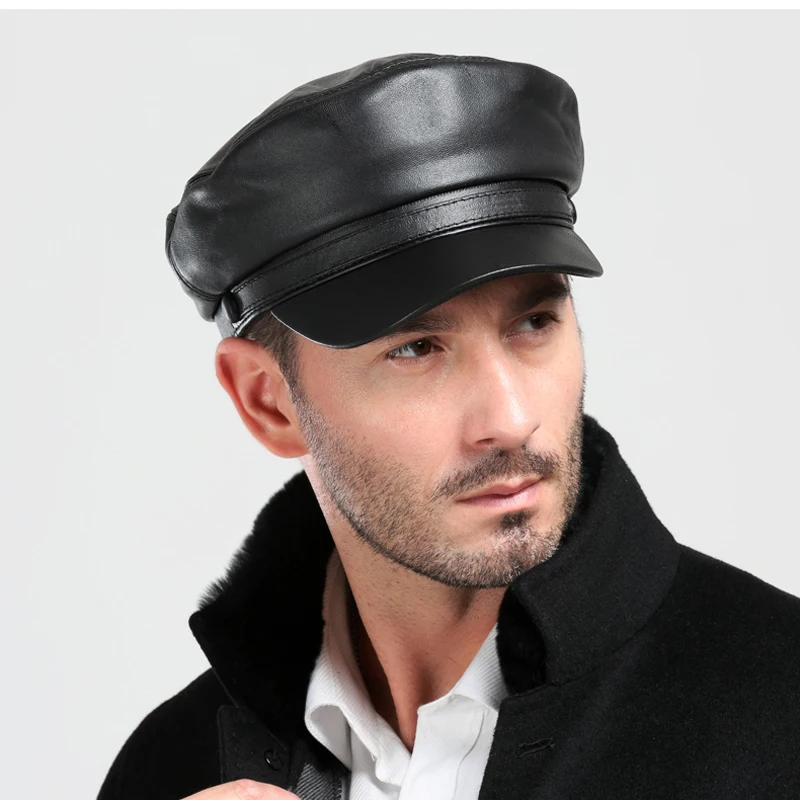 New 2024 Spring/Winter Unisex 55-60 CM Balck Genuine Leather Military Hats Thin Windproof Baseball Caps Gorras