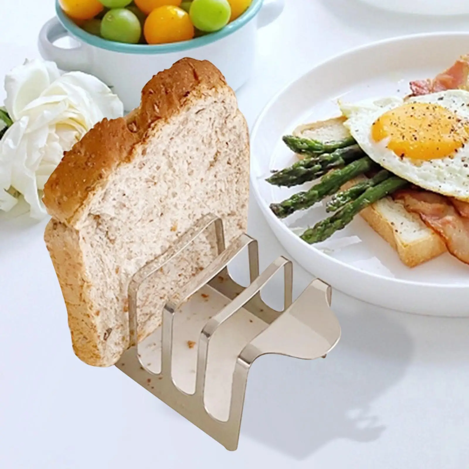 Mini Toasts Holder Bread Loaf Slice Holder Stainless Steel 4 Slice Slots