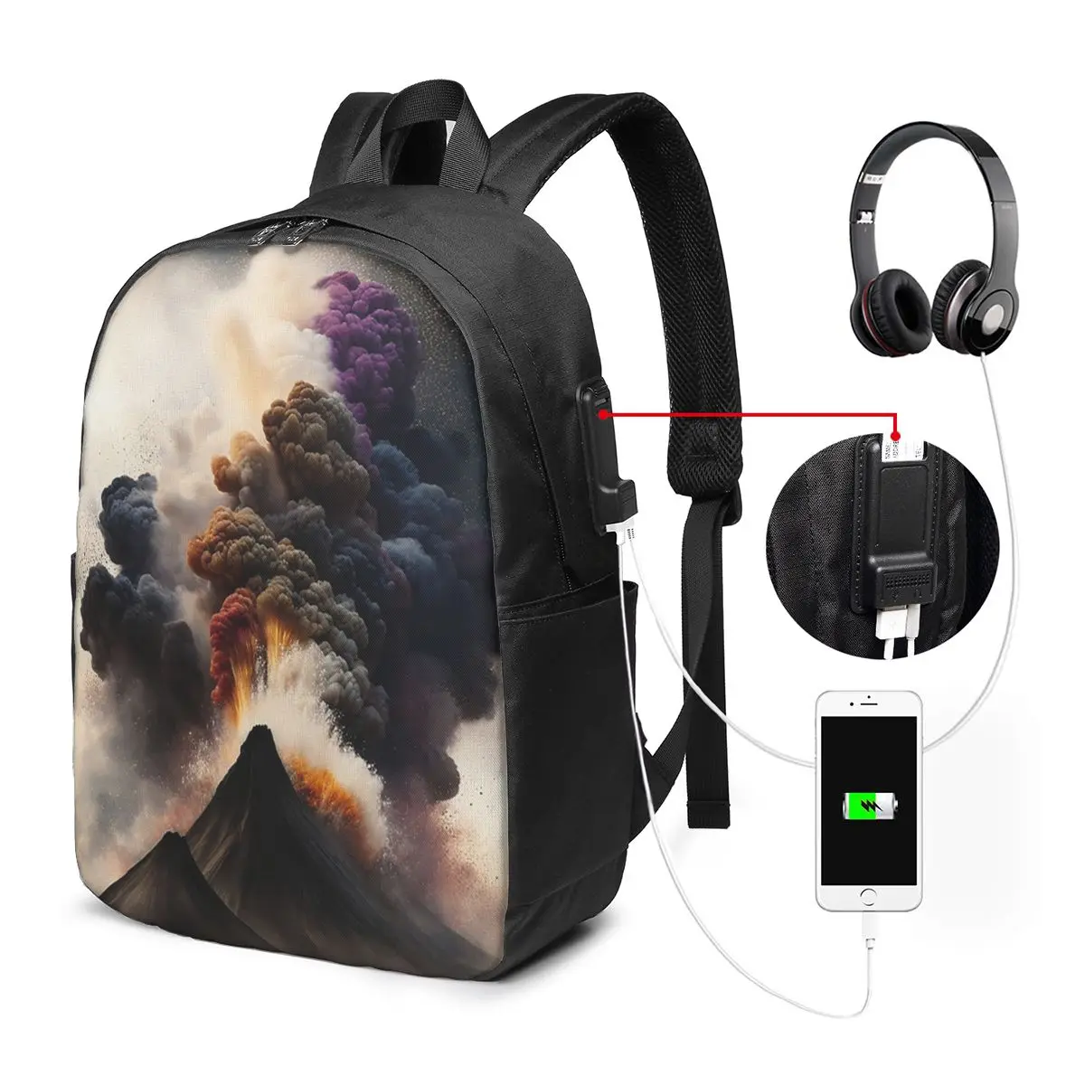 Sac à dos nuage de fumée volcanique, sac de voyage pour ordinateur portable, sac d'école pour étudiants, sac à bandoulière pour ordinateur portable, pour hommes et femmes