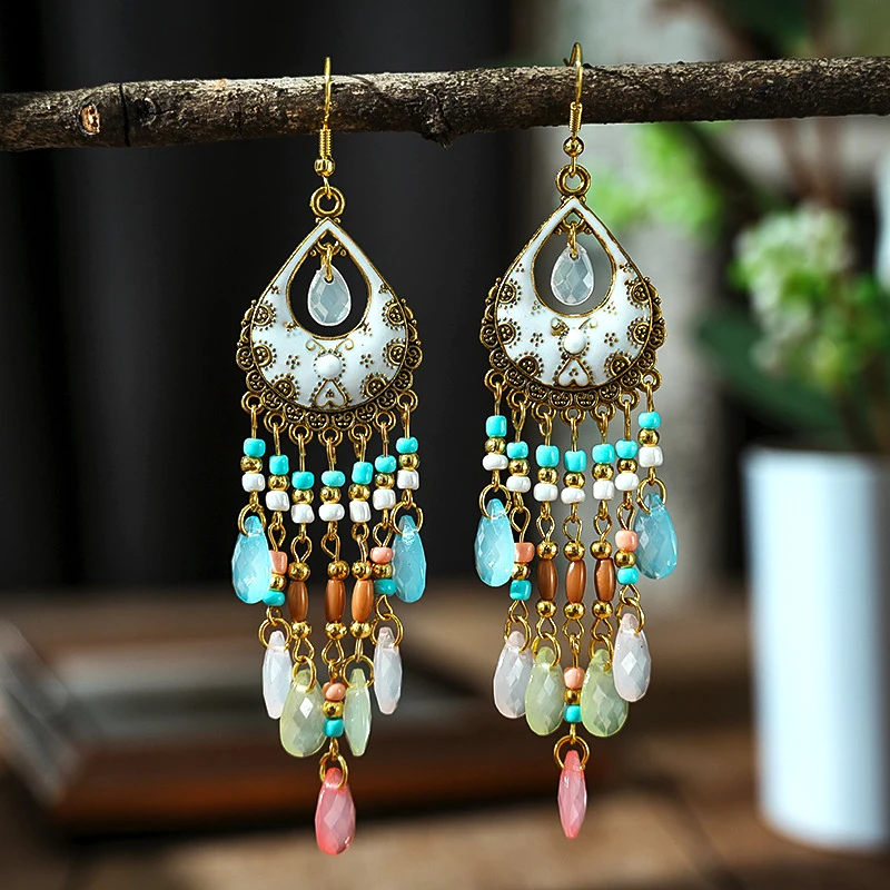 13 Styles Classic Acrylic Water Drop Bohemian Earrings for Women Ethnic Drop Oil Handmade Beaded Dangle Earring Vacation Jewelry