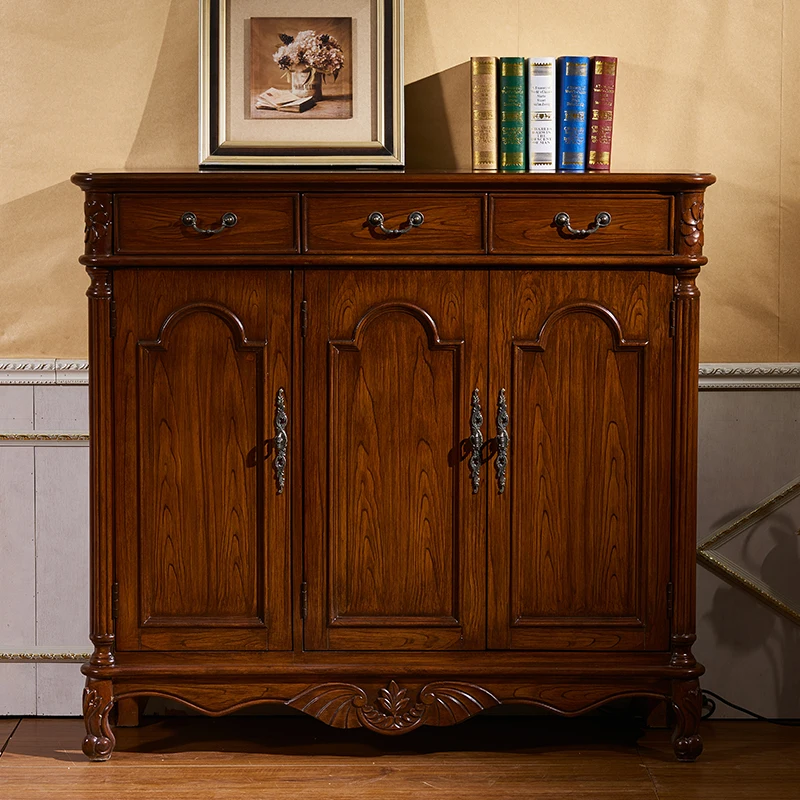 Country house brown walnut light yellow activity baffle multi-layer shoe cabinet entrance side cabinet