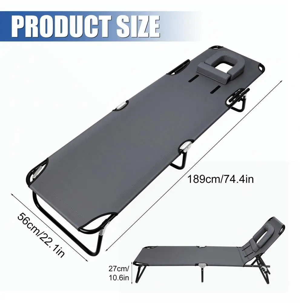 Foldable Camping Cot for Adult, Adults Reclining Folding Chaise for Indoor Outdoor Travel, Heavy Duty Summer Lounger Chair with