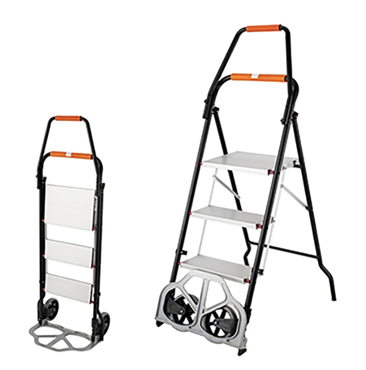 Portable Folding Hand Truck 2 Wheels Ladder Cart With 3 Step 250 Kg & Platform 80kg