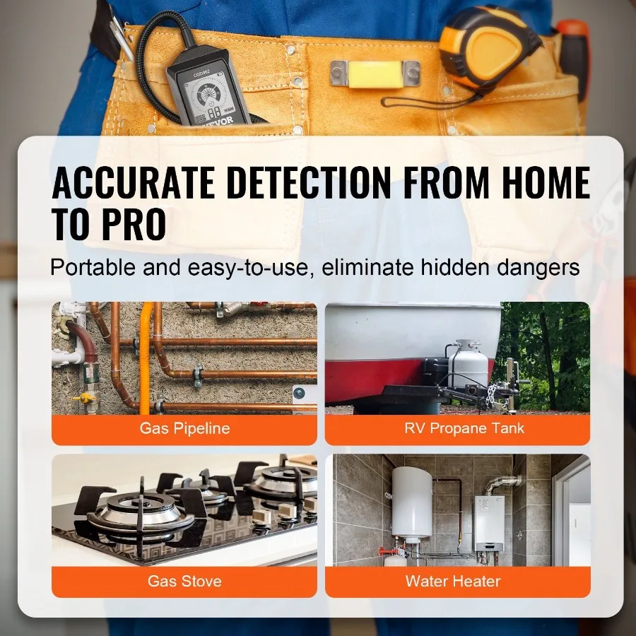 Detector de vazamento de gás 5010 000 PPM Detector de gás natural com sonda de 18,5 polegadas