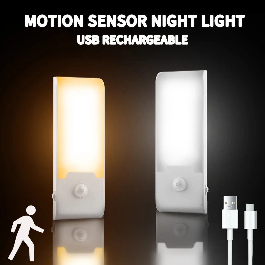 

Motion Sensor LED Night Light Rechargeable Night Lamp Bedside Portable Kitchen Cabinet Night Lights for Bedroom Stairs Hallway
