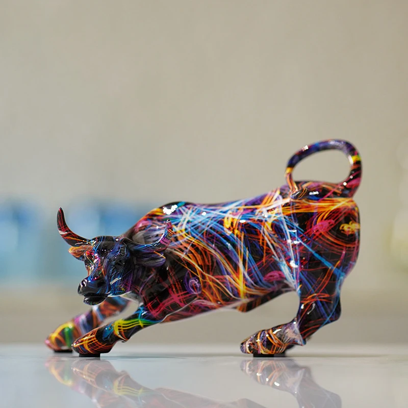 Wall Street Bull Animal Resin Sculpture Crafts Ornaments, Modern Home Living Room TV Cabinet Office Desktop Decoration Gift