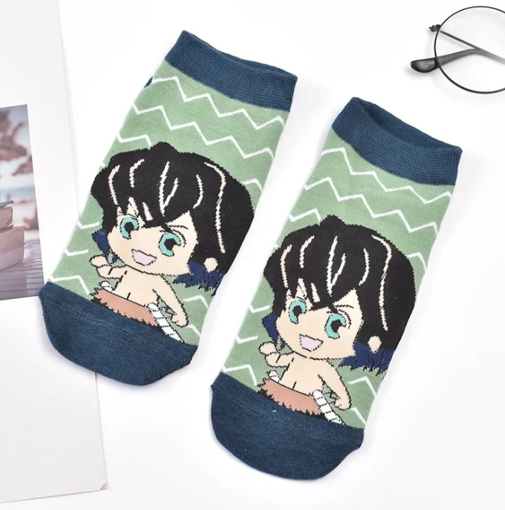 5 Pairs Anime Demon Slayer Cosplay socks cute cartoon boat socks adult women\'s cotton low waist ankle socks