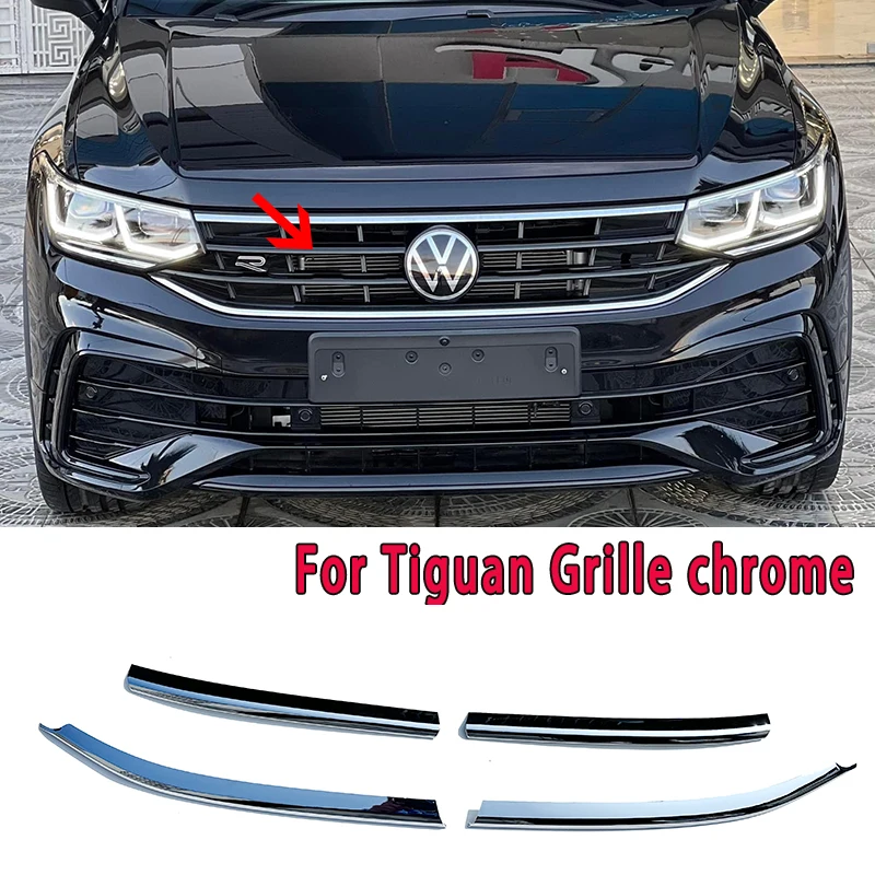 Stylizacja samochodu dla Tiguan przedni grill chromowana 2021 2022 2023 Tiguan MK2 przednia kratka jasnoczarny chromowana akcesoria sportowe