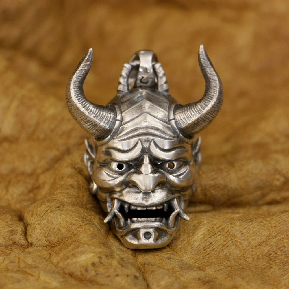 925 Sterling Silver Japanese Ghost Prajna Skull Pendant Punk Jewelry TA387 BZ