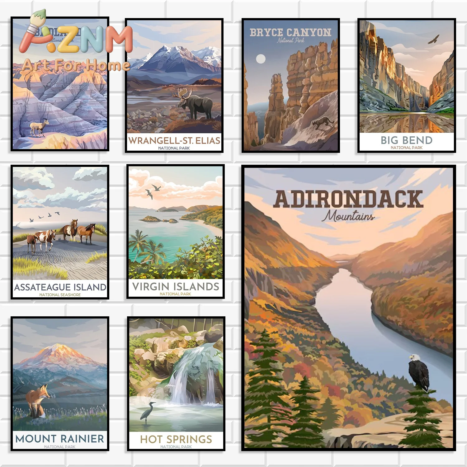 Vintage National Park Landscape Canvas Wall Art Aesthetic Nature Posters for Living Room Bedroom Cabin & Home Decoration
