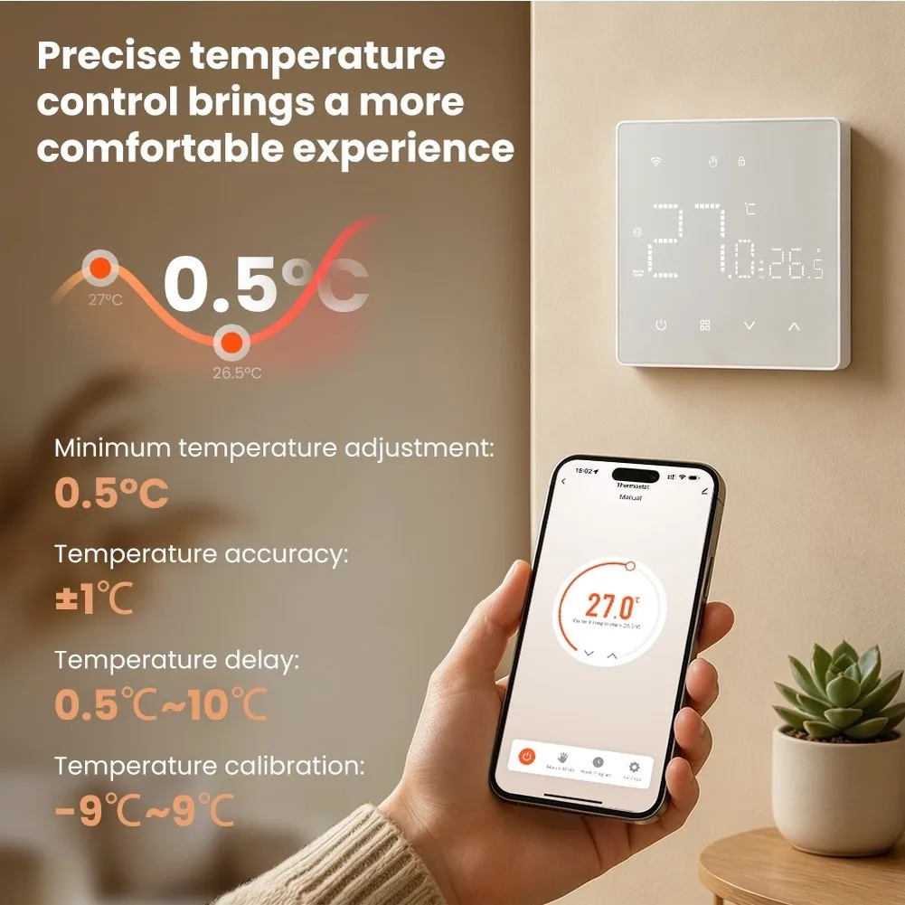 For Tuya WiFi for Smart Thermostat with Power Off Memory Function Compatible with For Wall-Mounted Boilers and Heaters