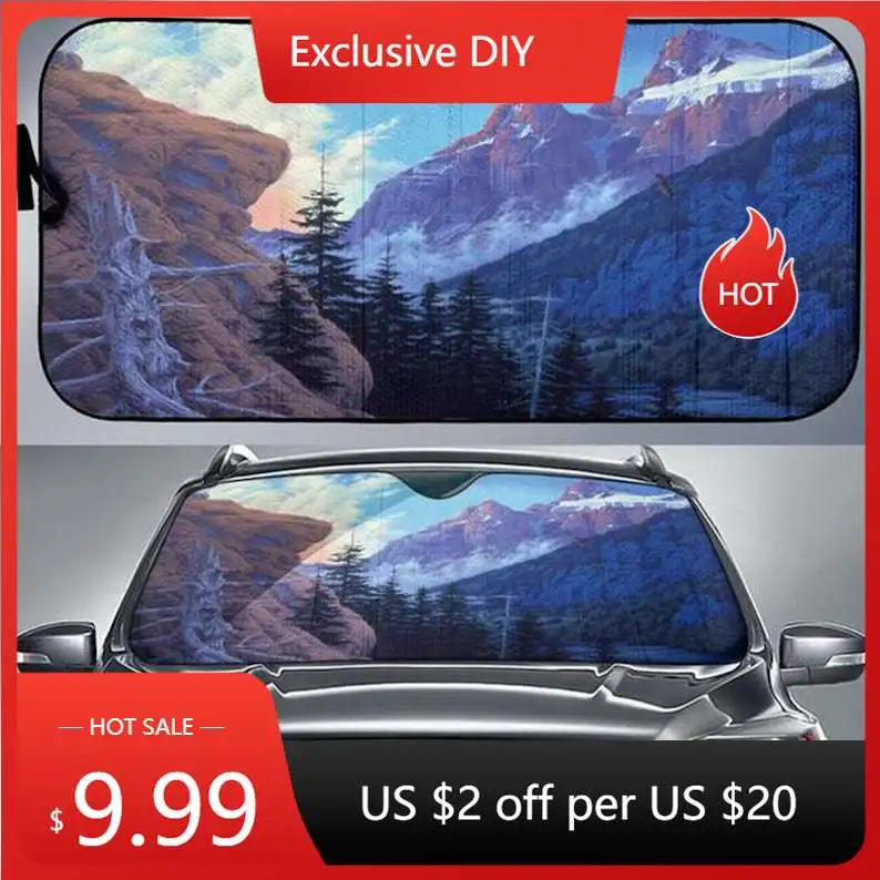 

Car Sun Shade with Mountain Print, Auto Sun Shade a unique Gift for Nature Lovers.