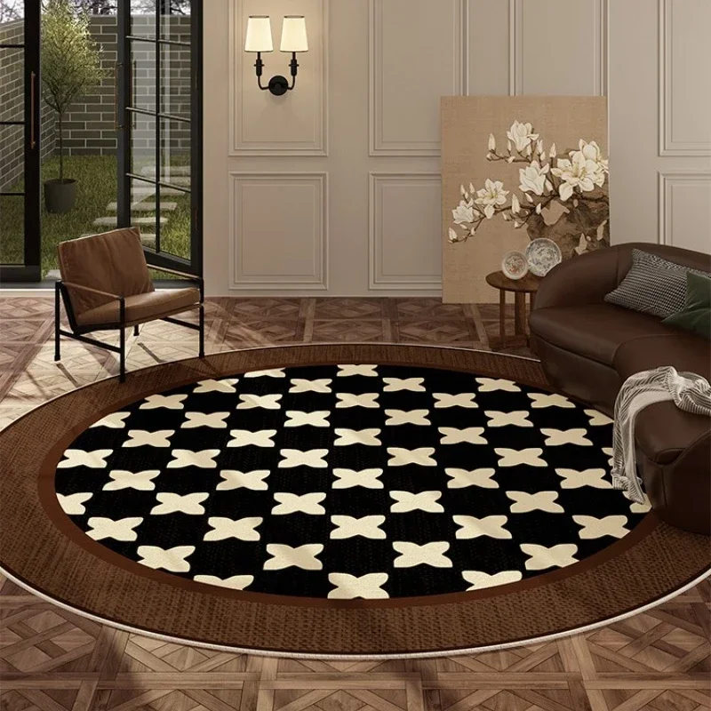 

Living Room Carpet Light Luxury Advanced Brown Retro Round Bedroom Bedside Soft Mat Study Cloakroom Leisure Area Rugs Alfombra