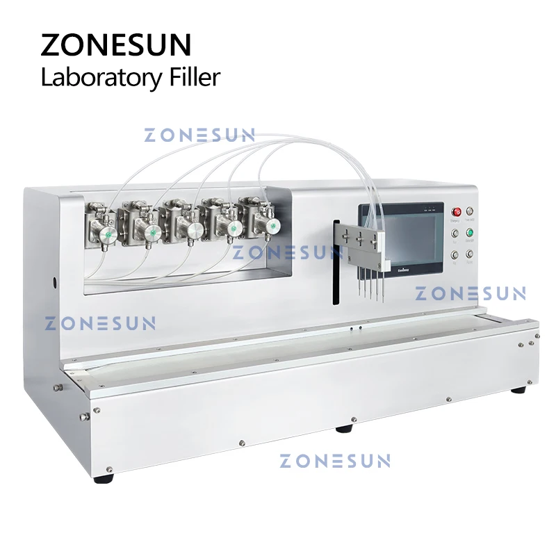 ZONESUN Ceramic Pump Liquid Filling Machine Automatic 5 Nozzles 0.01-0.17ml Reagent Filler High Precision Laboratory ZS-YTCPD5