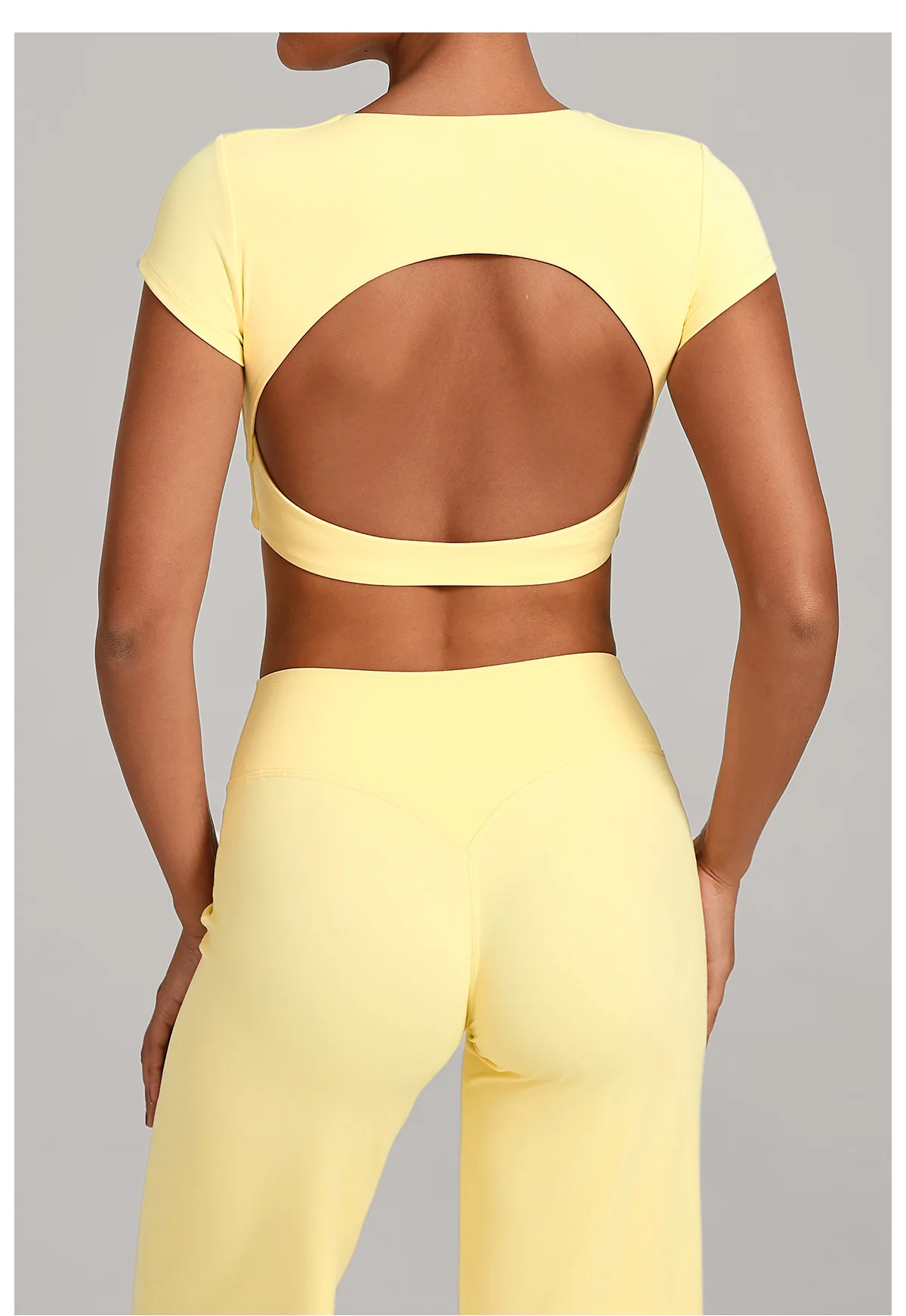 Gym Workout Clothes Backless Running Sports Top Double-layer Stitching No Chest Pad Yoga Wear Fitness Short Sleeve for Women