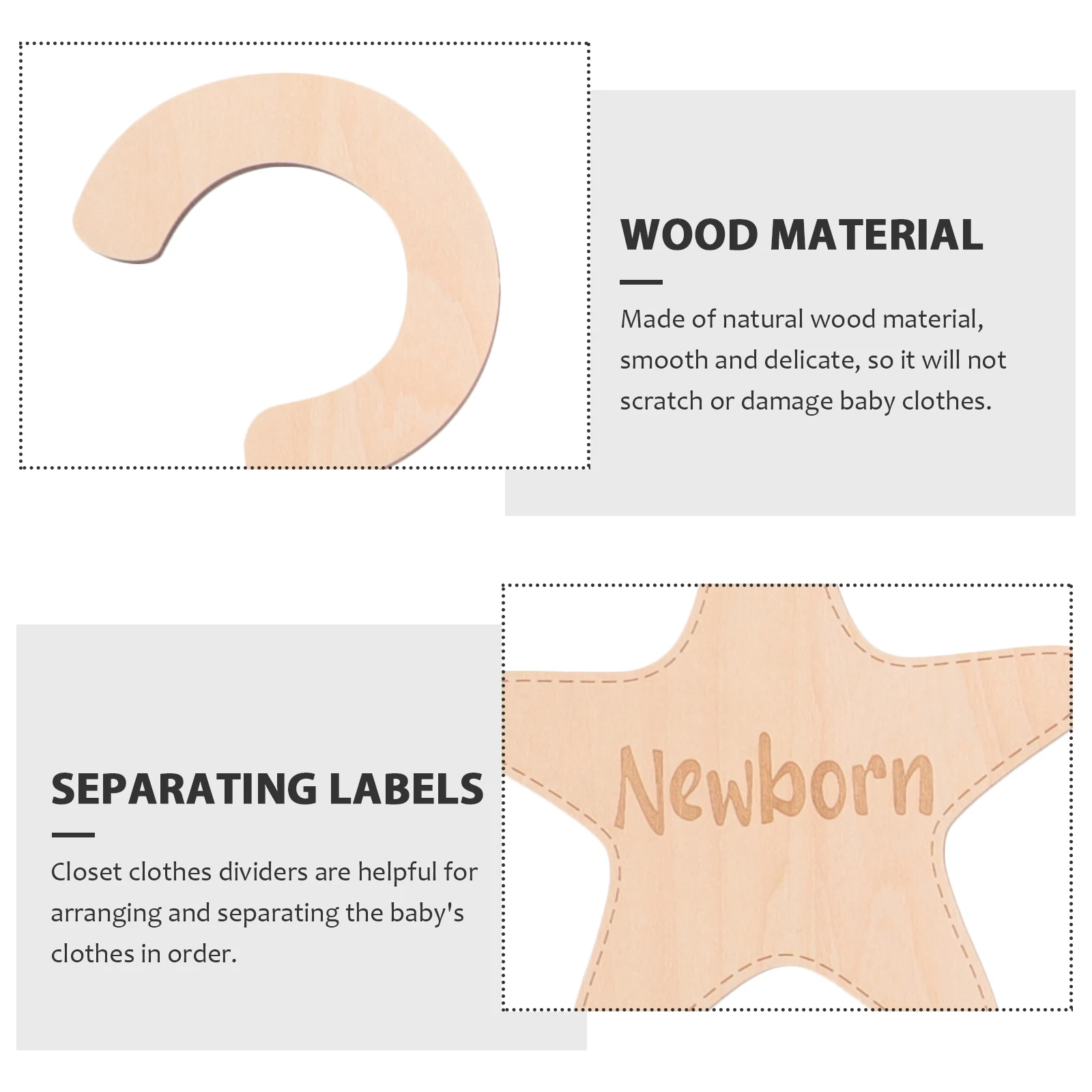 

7Pcs Baby Clothes Size Dividers Wooden Closet Organizer Clear Information Smooth Finish No Damage to Clothes Baby Closet Divider