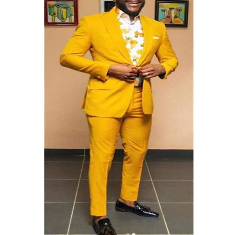 

Yellow Men Suit Slim Fit Two Pieces (Jacket+Pants) Wedding Groom Tuxedos Formal Suit Custom Made Polyester Prom Eveni