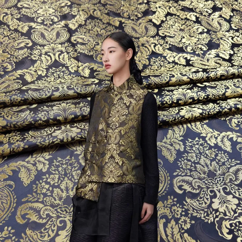 

Ethnic Style Gold Retro Jacquard Fabric for Vest Cheongsam Hanfu Sofa Pillow Handmade Luggage Decorative Cloth Diy Sewing
