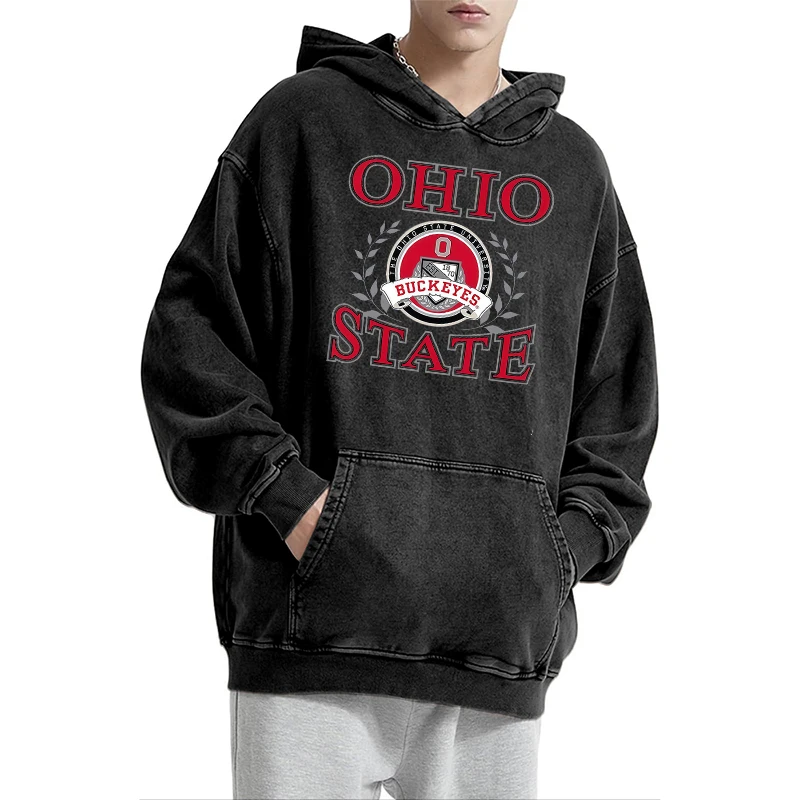 ولاية أوهايو Buckeyes جرافيك مطبوعة هوديي عارضة أزياء طويلة الأكمام القطن غسلها هوديي الخريف خمر البلوز للجنسين #5