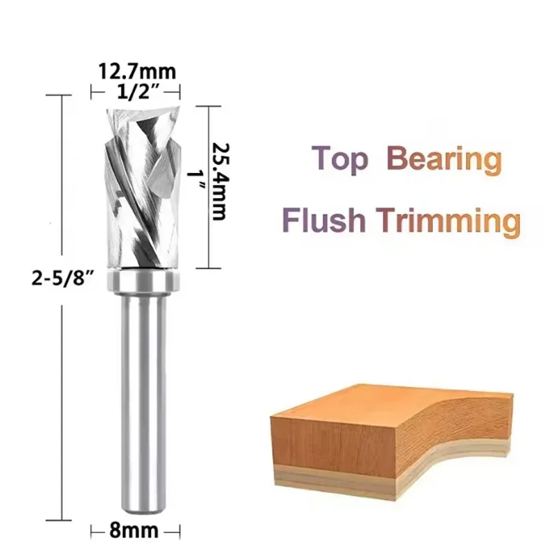 8mm Shank Router Bit Single and Double Bearing Premium Carbide Flush Trim 1 Inch Cutting Length Woodworking Tool