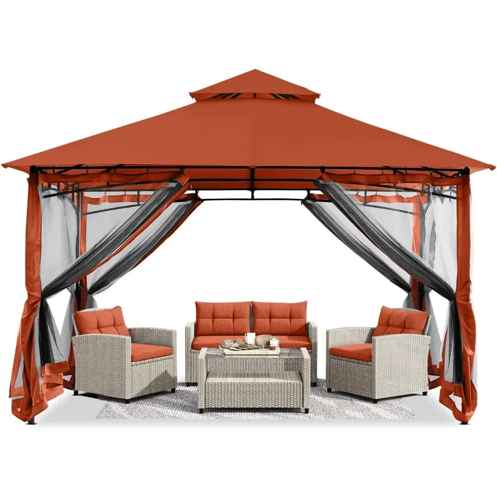 

Gazebos for Patios 8x8 - Outdoor Steel Frame Gazebo with Mosquito Netting for Lawn Backyard Garden Deck (Rust Red)