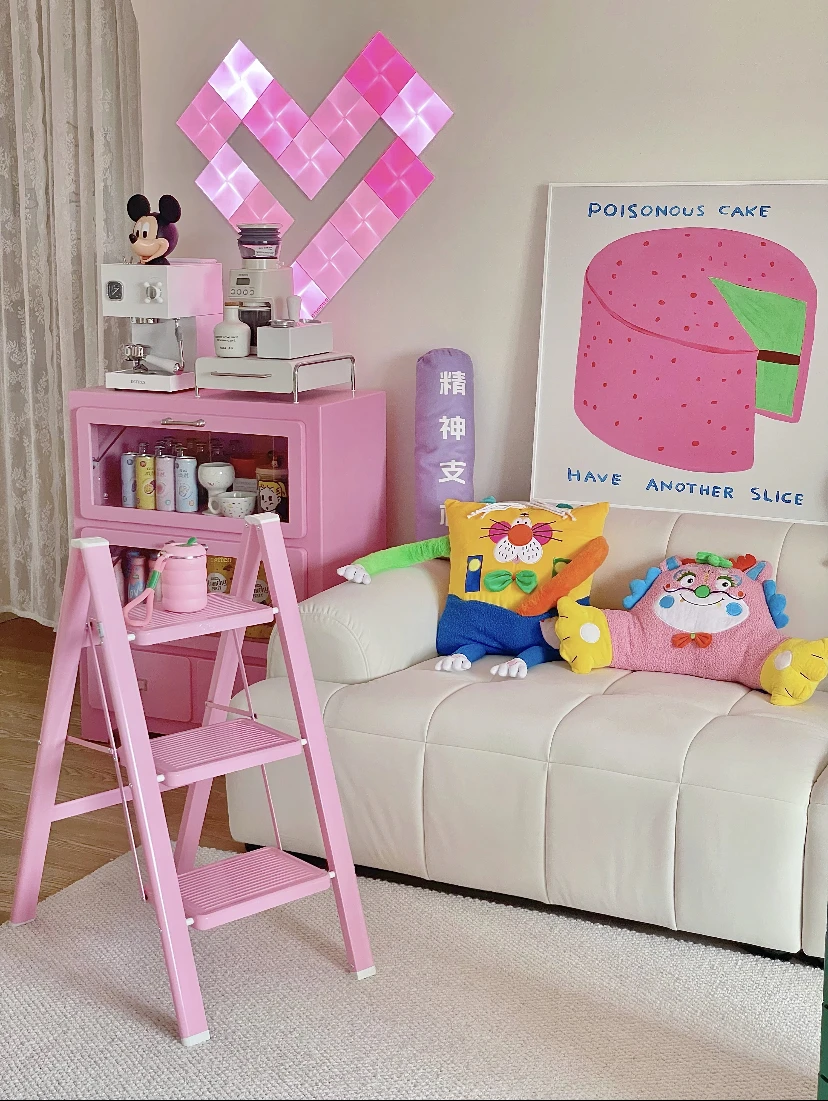 Adjustable Folding Frame Ladder ，Multifunctional Household Stepwith Plant Stand Shelf,Sturdy Display Rack for Storage Decoration