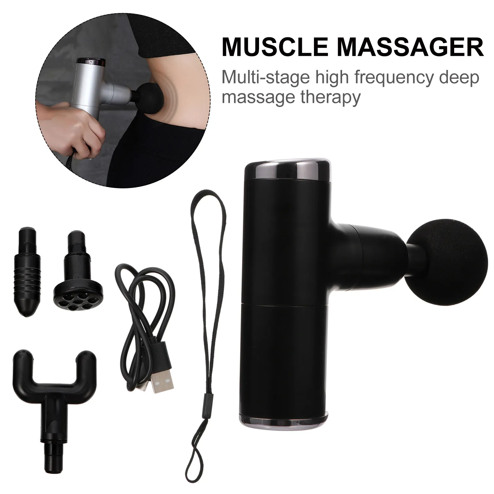 

Набор из 1 массажера для глубоких тканей с 4 уровнями интенсивности, 3200 ударов в минуту, для расслабления мышц, с аккумулятором 2000 мАч, 2-3 часа работы, для фасций