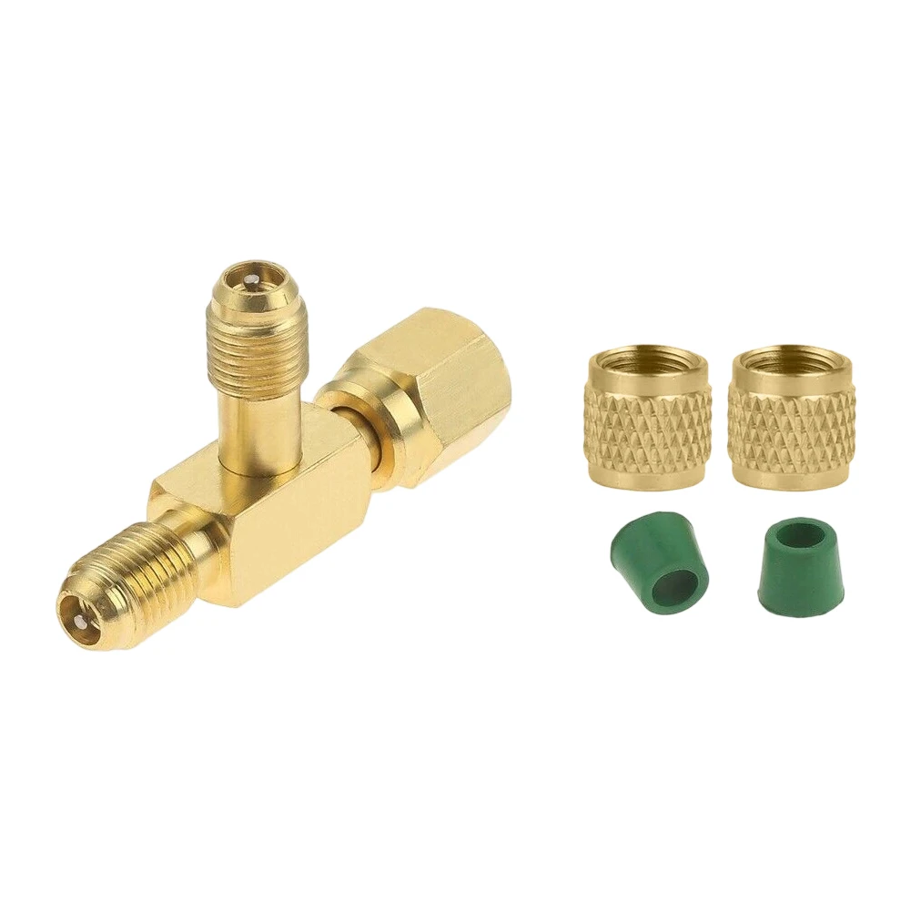 1/4 SAE Tee with Flared FFL Internal Thread Rotary Coupling and 1/4 External Thread Flared End for HVAC Service Tool Connections