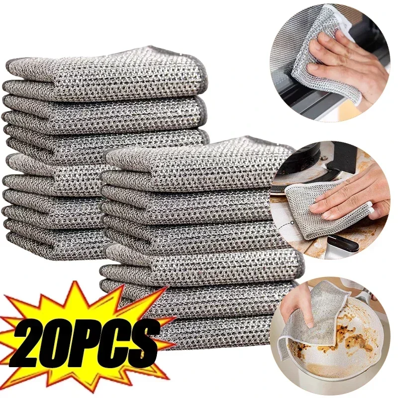 

20-1pcs Metal Wire Mesh Cleaning Pot Universal Kitchen Towels Sink Faucet Tea Stain Rag for Washing Dishes Scouring Pad Clean