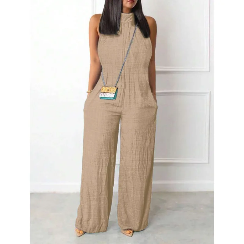 

Свободный комбинезон с воротником-халтер в классическом стиле, женские повседневные брюки, универсальный свободный комбинезон с завязками на шее, для трансграничной торговли