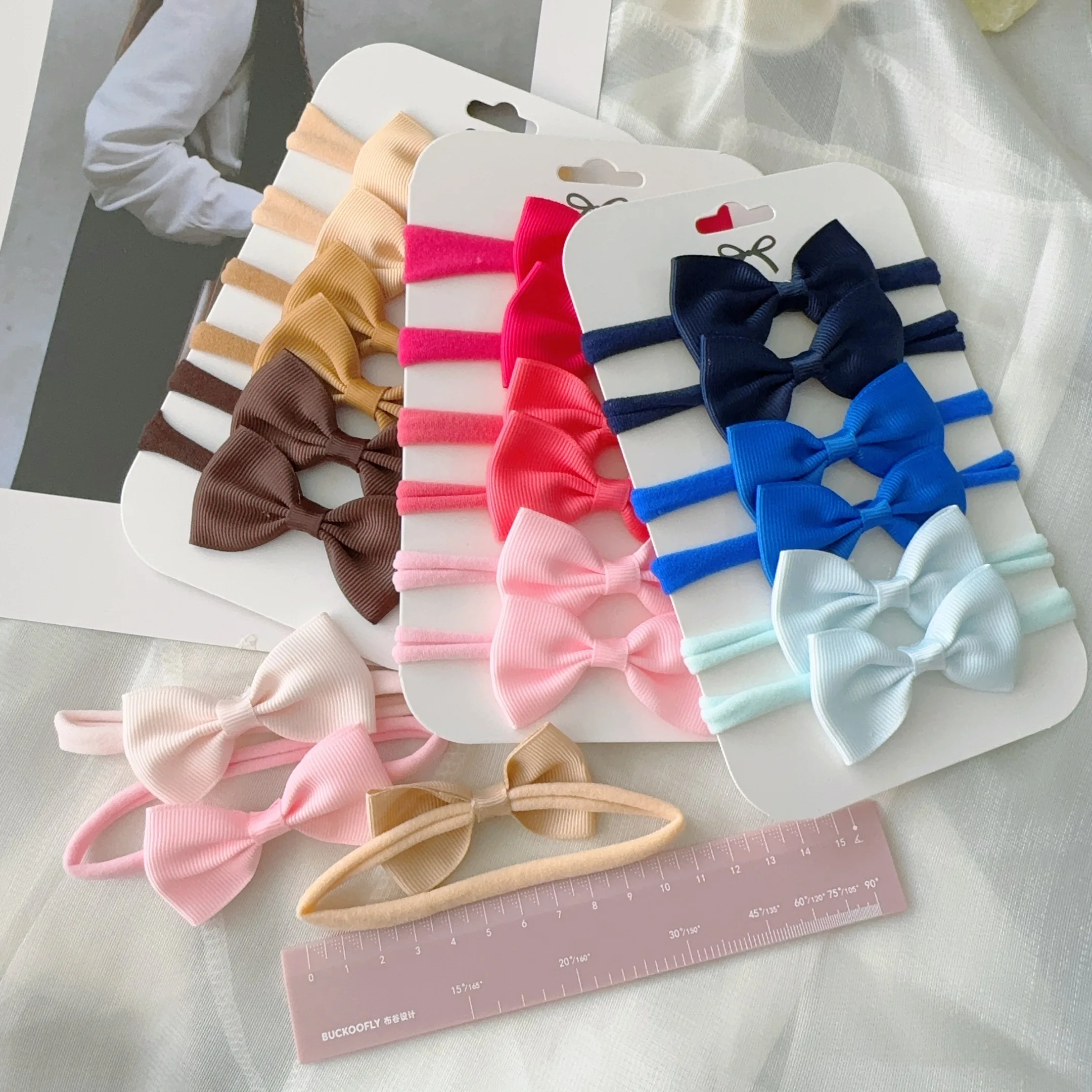 6Pcs/Set New Girls Solid Color Bowknot Headband Baby Grograin Ribbon Headwear Hair Bands Infant Fashion Kids Hair Accessories