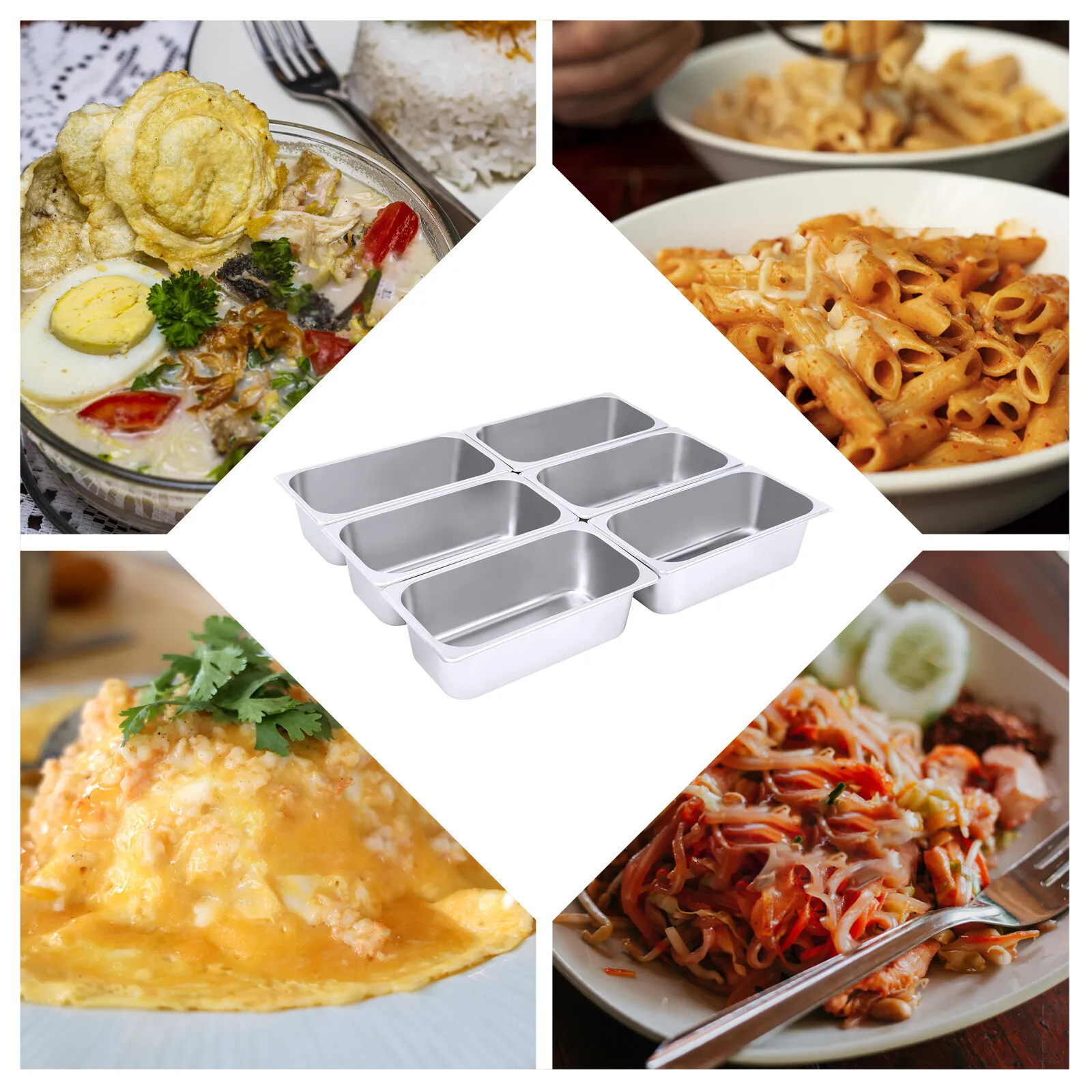 

6 Pack 1/3 Size 4" Deep Stainless Steel Steam Table Pans Hotel Food Prep Silver