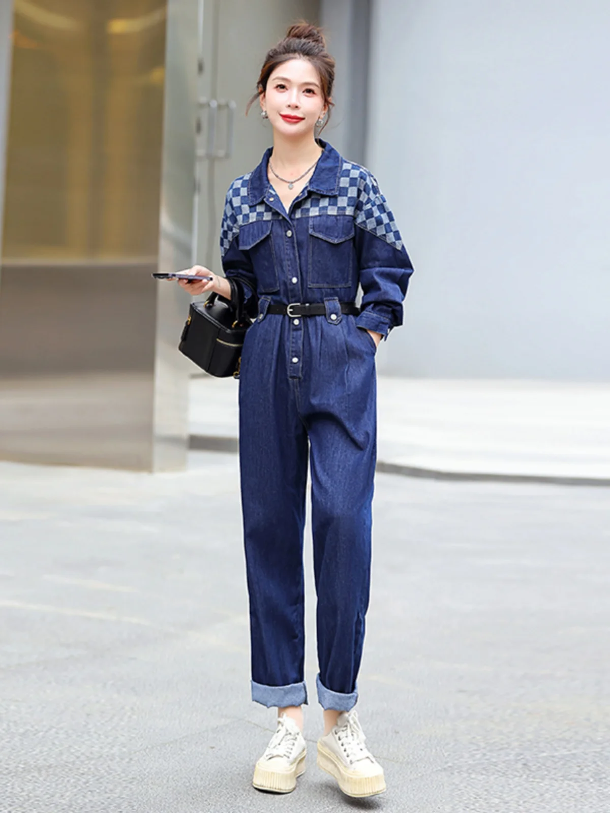 Lusam Denim Overalls Women's Autumn 2025 New Workwear Suit Slimming One-Piece Pants High Waist Long Cotton Blend