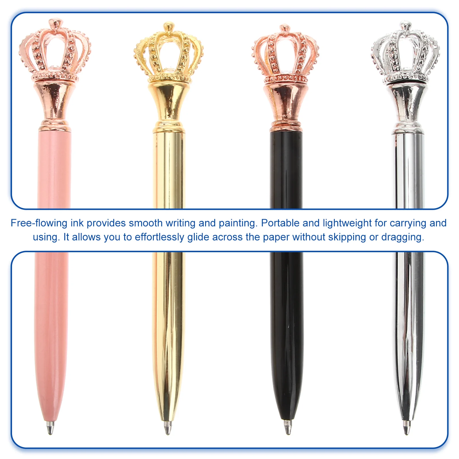

4pcs Crown Shape Metal Ballpoint Pens Smooth Writing Quick-Dry Ink Lightweight Stationery For Students School Signature