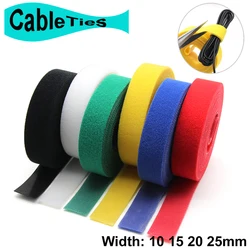 Cinta autoadhesiva para sujetar cables, rollo de 5m, 10/15/20/25mm, tiras de nailon para gestión de cables, organizador de cables, sujetador