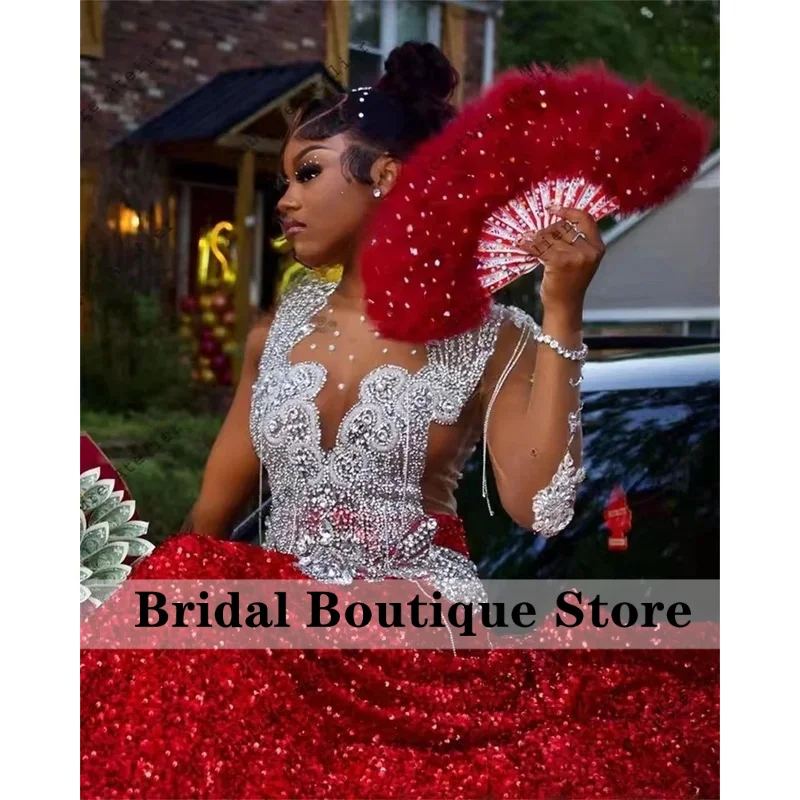 

2026 красные блестки, серебряные кисточки, кристаллы и бисер, рождественские платья русалки для выпускного вечера, платье на день рождения, черная коктейльная девушка по индивидуальному заказу