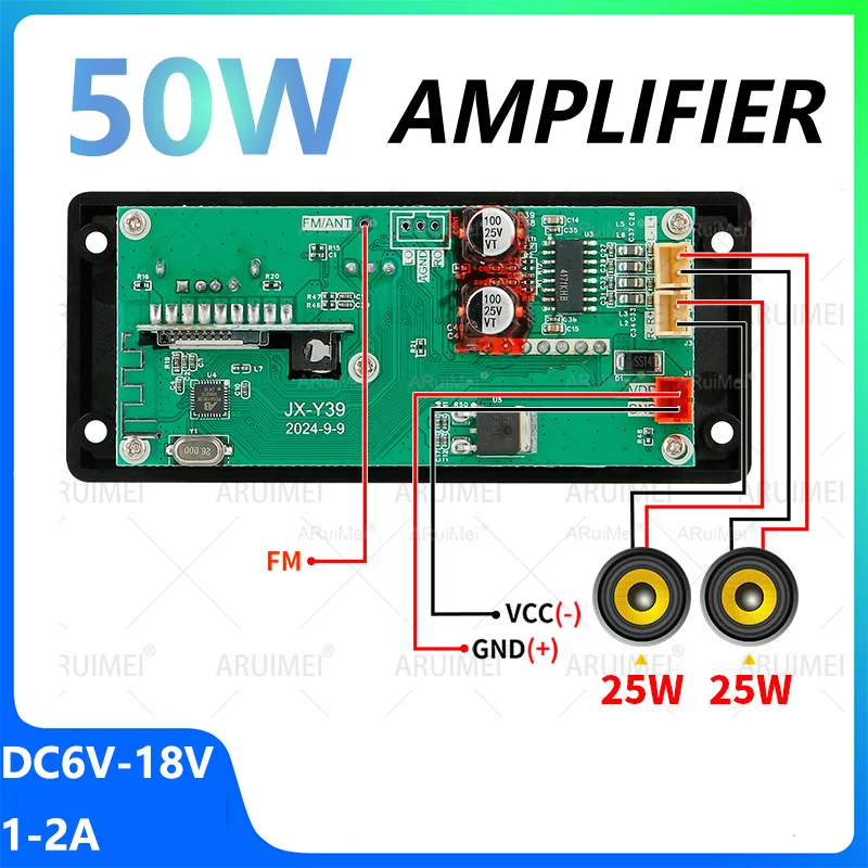50W /60W เครื่องขยายเสียงบลูทูธ MP3 WMA ถอดรหัส 18V 12V วิทยุ FM TF USB เครื่องเสียงรถยนต์เครื่องเล่นเพลงลำโพงแฮนด์ฟรี