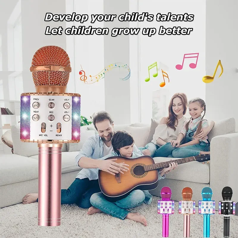 

Kids Karaoke Microphone Rechargeable Bluetooth Speaker With Microphone Portable Voice Changer Wireless Mic for Children