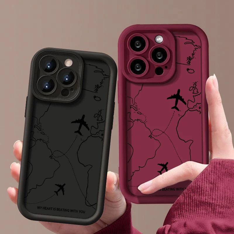 Flugzeugrouten-Muster TPU Handyhülle für iPhone 17e 18 17 Pro Max 16e 16 15 14 13 Pro Max Stoßfeste Weiche Silikon-Rückabdeckung – Detail 3