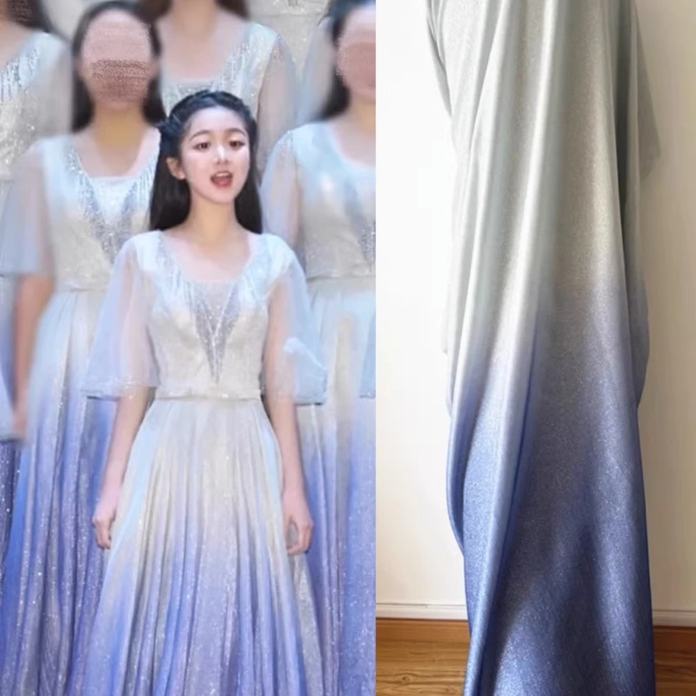 

Стрейчевая градиентная блестящая ткань с блестками, облегающая дизайнерская модная одежда ручной работы, оптовая продажа тканей от производителя