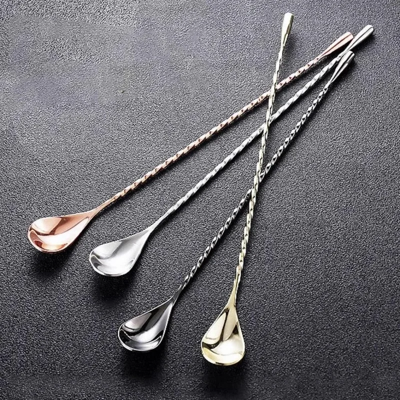 

12pcs Cocktail Spoon Bar Spoon Stainless Steel Mixing Spiral Pattern Bar Teadrop Spoon Barware