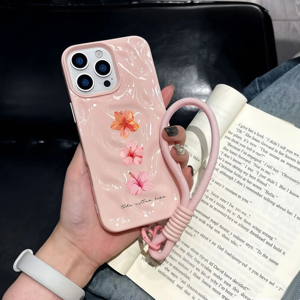 Einfache Hibiskusblüten-Silikon-Handyhülle für iPhone 17 15 13 11 12 14 16 17 Pro Max 14 15 Plus Air mit Lanyard-Hülle – Detail 3