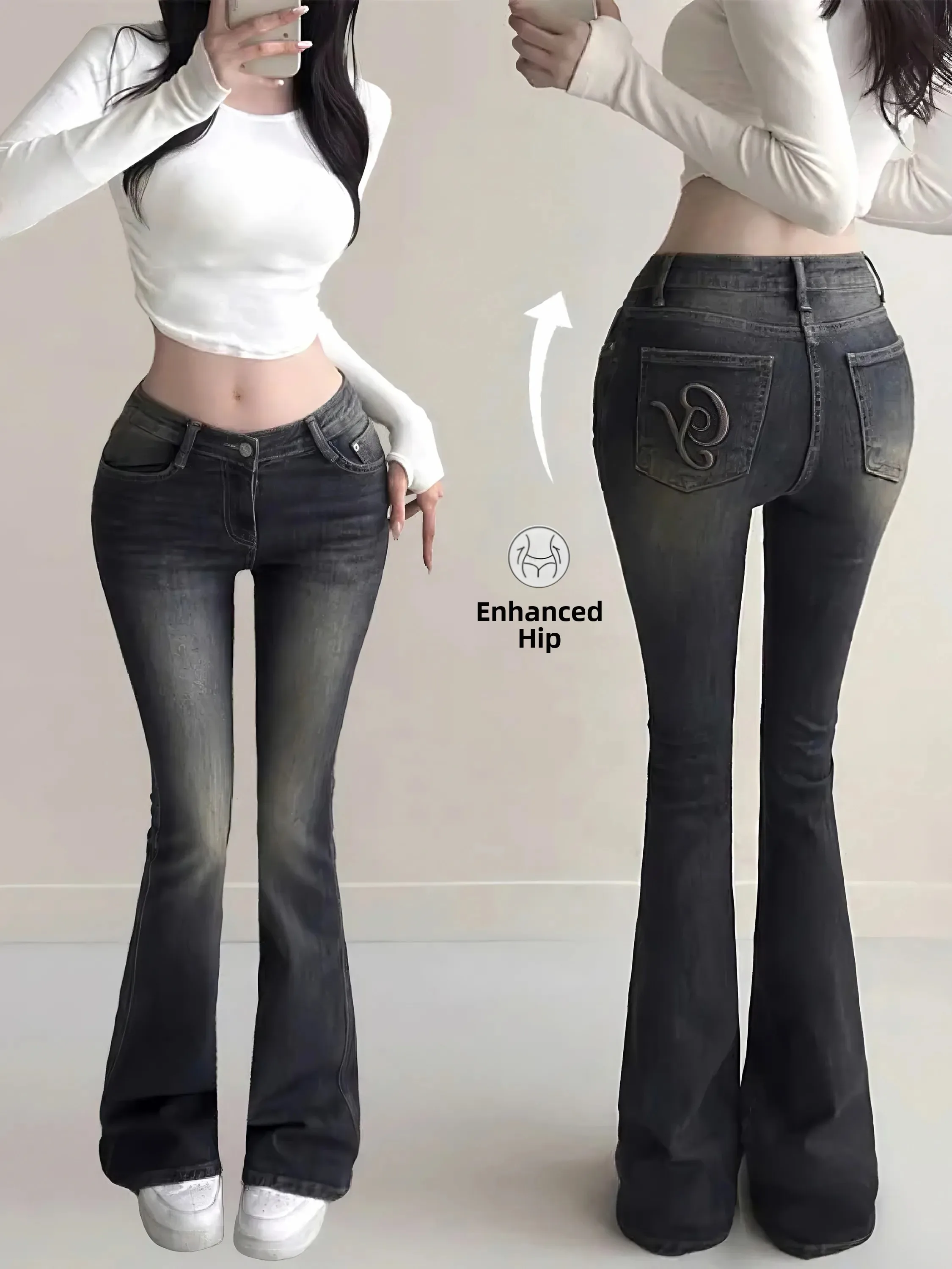 

Low Waist Embroidered Micro Flared Women's Jeans Korean Style Cotton Stretch Denim Spring Season Slim Fit Ladies Jeans