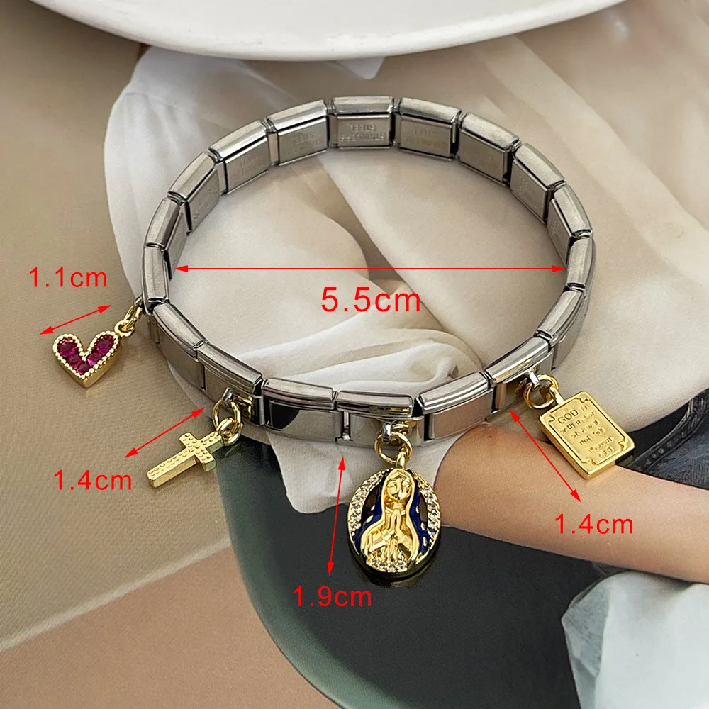 2025 تصميم جديد الصليب الكتاب المقدس مريم العذراء القلب المعلقات الإيطالية سحر وحدات أساور للنساء الرجال الهدايا #4