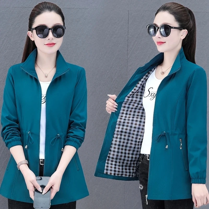 2026 New Upgraded Fabric Women Windbreaker Jackets Spring Autumn Slim Waist Mid-length Trench Coats Stand Collar Casual Tops
