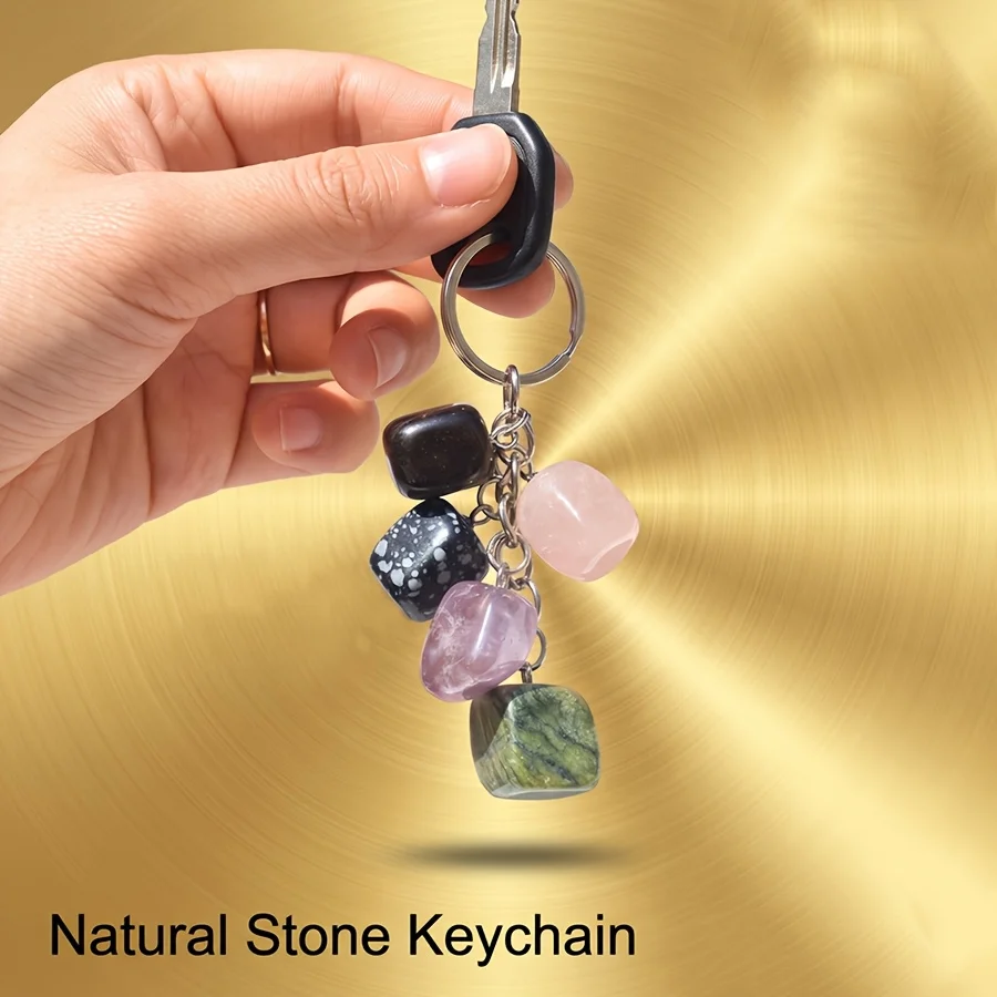 Natural Stone Zodiac Keychain/12 Constellation Healing Crystal Keyring/Handmade Gemstone Car Key Charm/Astrology Spiritual Gift